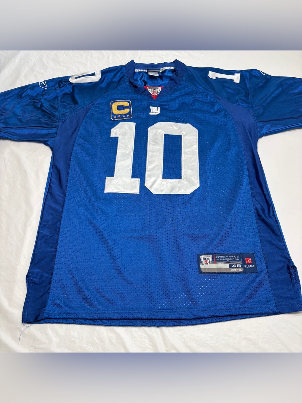Reebok NFL Jersey Eli Manning  New York Giants Blue Sewn Captains Patch Men’s 48